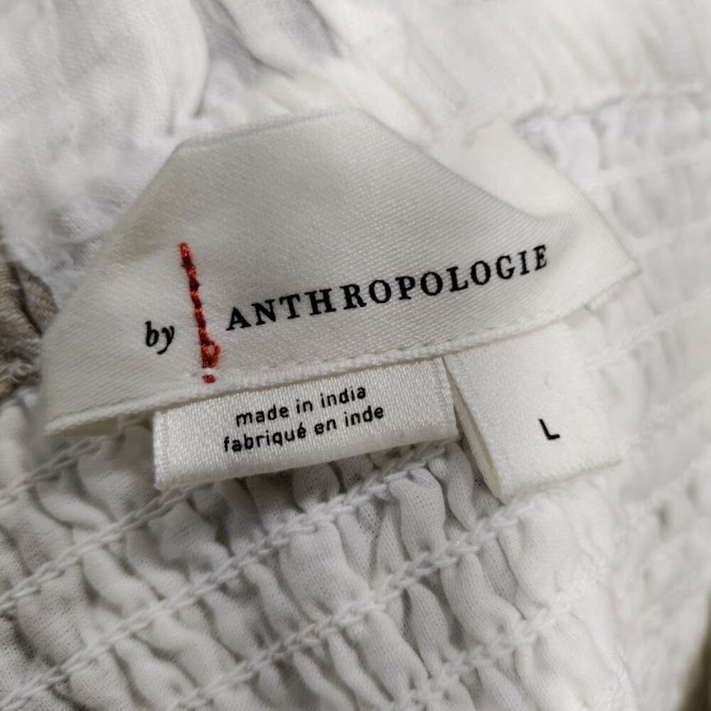 by Anthropologie Strapless Womens Large Smocked Peplum Asymmetric Hem Top White - Picture 6 of 11